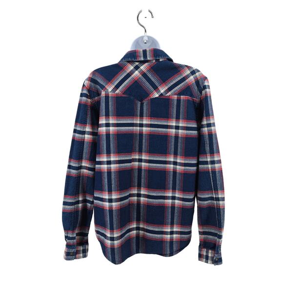 Zara Woman Blue Red Plaid Button Up Shacket Womens M Flannel Long Sleeve Cotton - Picture 2 of 5